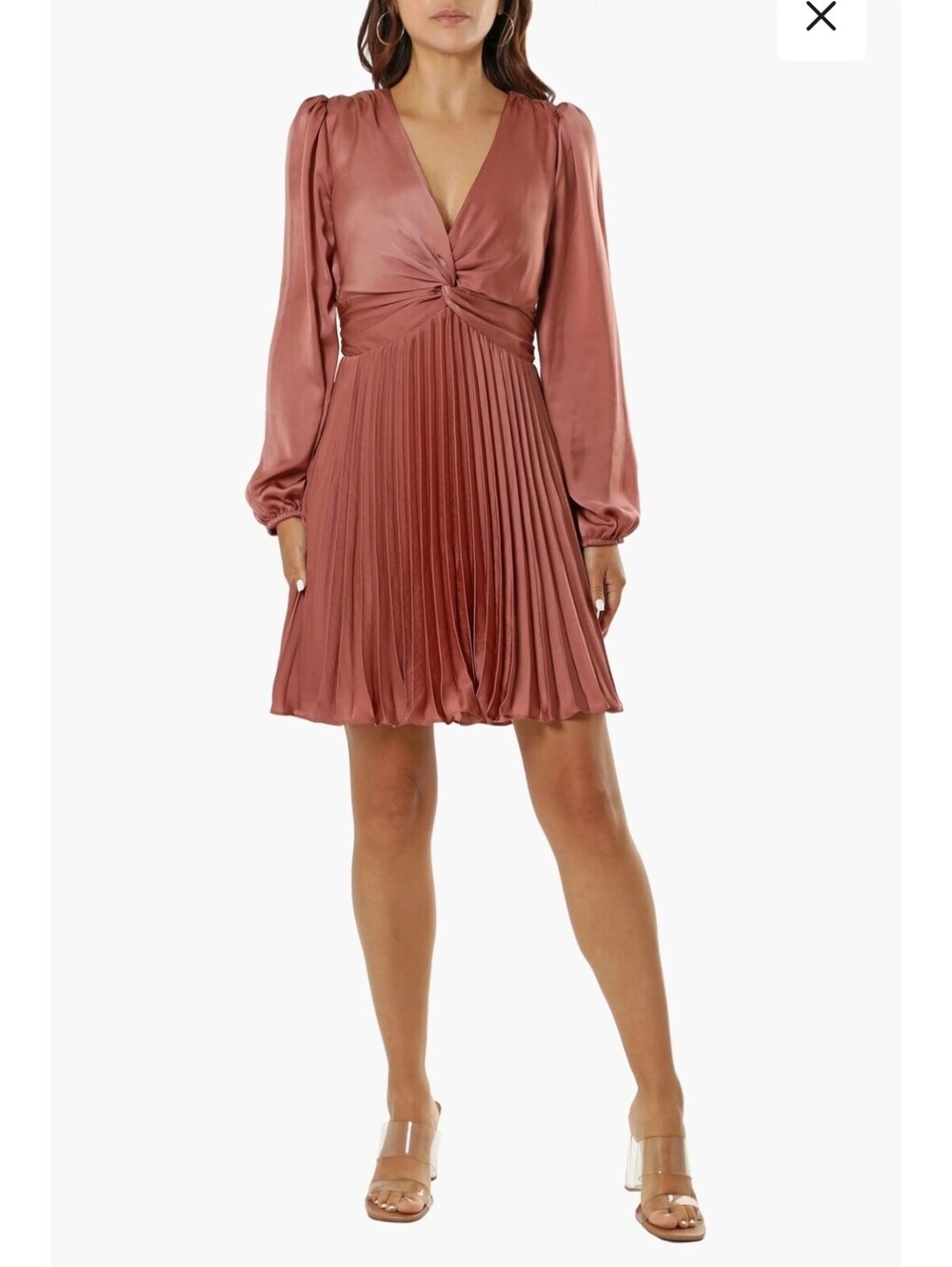 Adelyn Rae Rose Pink Satin Twist Front Pleated Mini Dress Medium M
